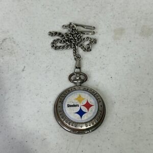 Pittsburgh Steelers NFL Pocket Watch Silver Tone Hunter Case Japan Movement